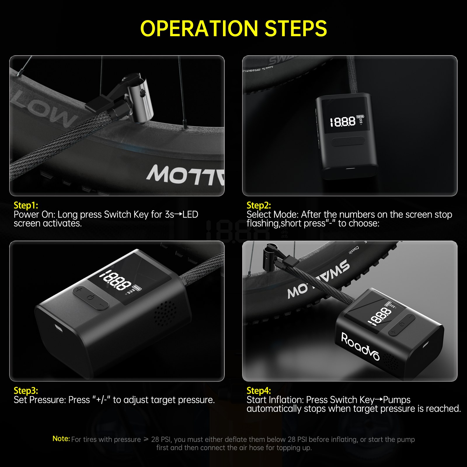 Roadvo Mini Electric Bike Pump